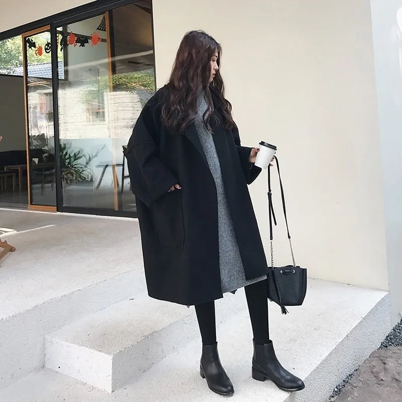 Kacob | Women's Oversized Trench Coat – Open Front Wide Lapel Coat