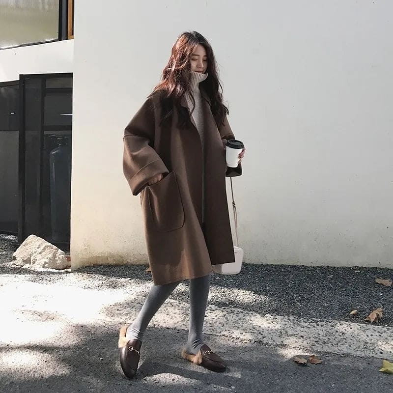 Kacob | Women's Oversized Trench Coat – Open Front Wide Lapel Coat