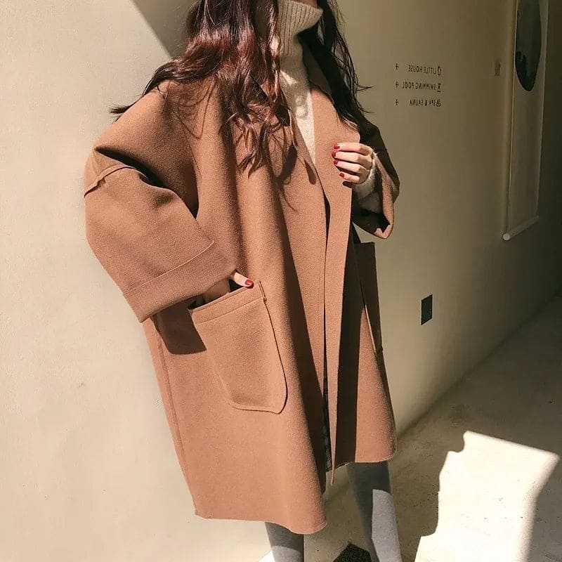 Kacob | Women's Oversized Trench Coat – Open Front Wide Lapel Coat
