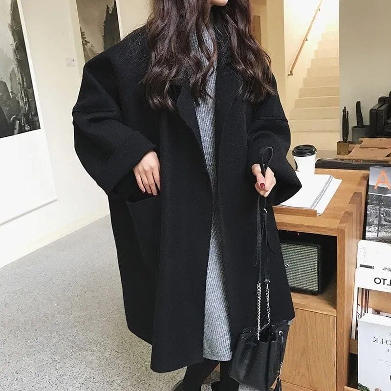 Kacob | Women's Oversized Trench Coat – Open Front Wide Lapel Coat