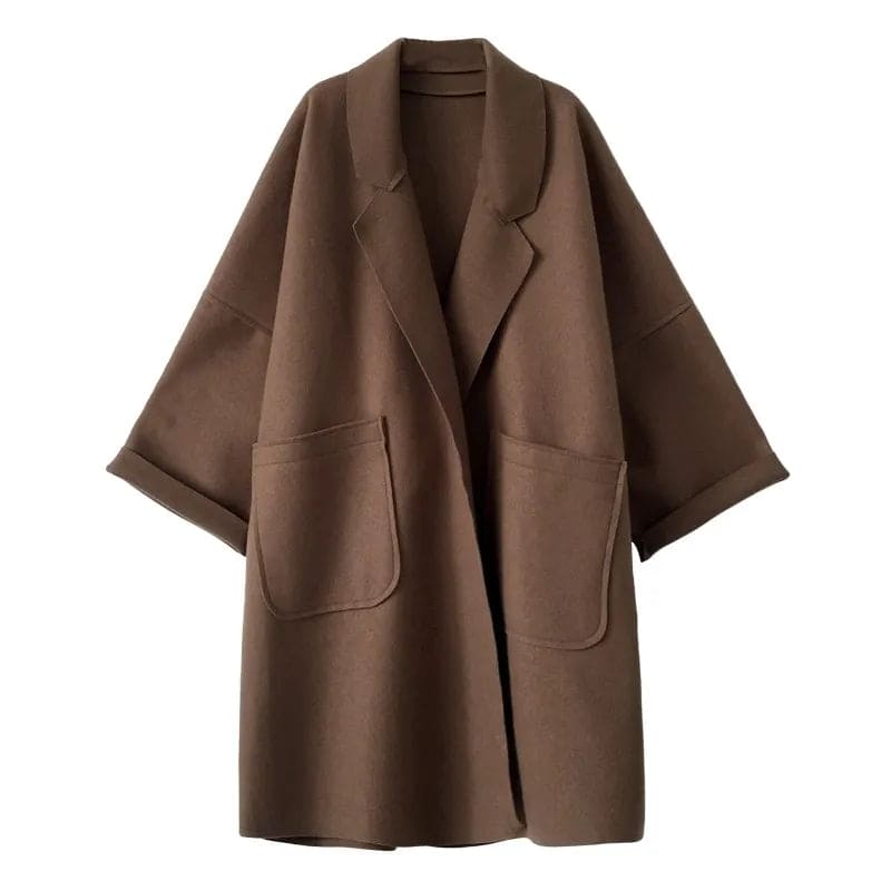 Kacob | Women's Oversized Trench Coat – Open Front Wide Lapel Coat