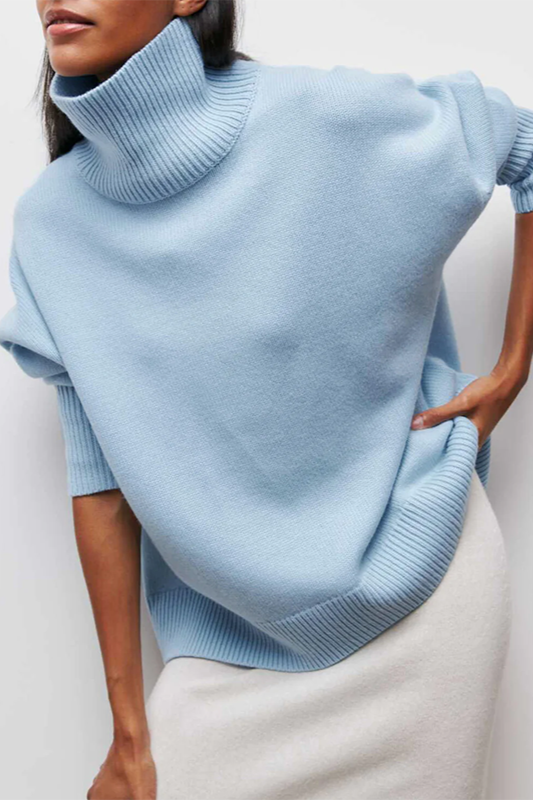 Kacob | Women's Oversized Turtleneck Jumper – Drop Shoulder Roll Neck Knit