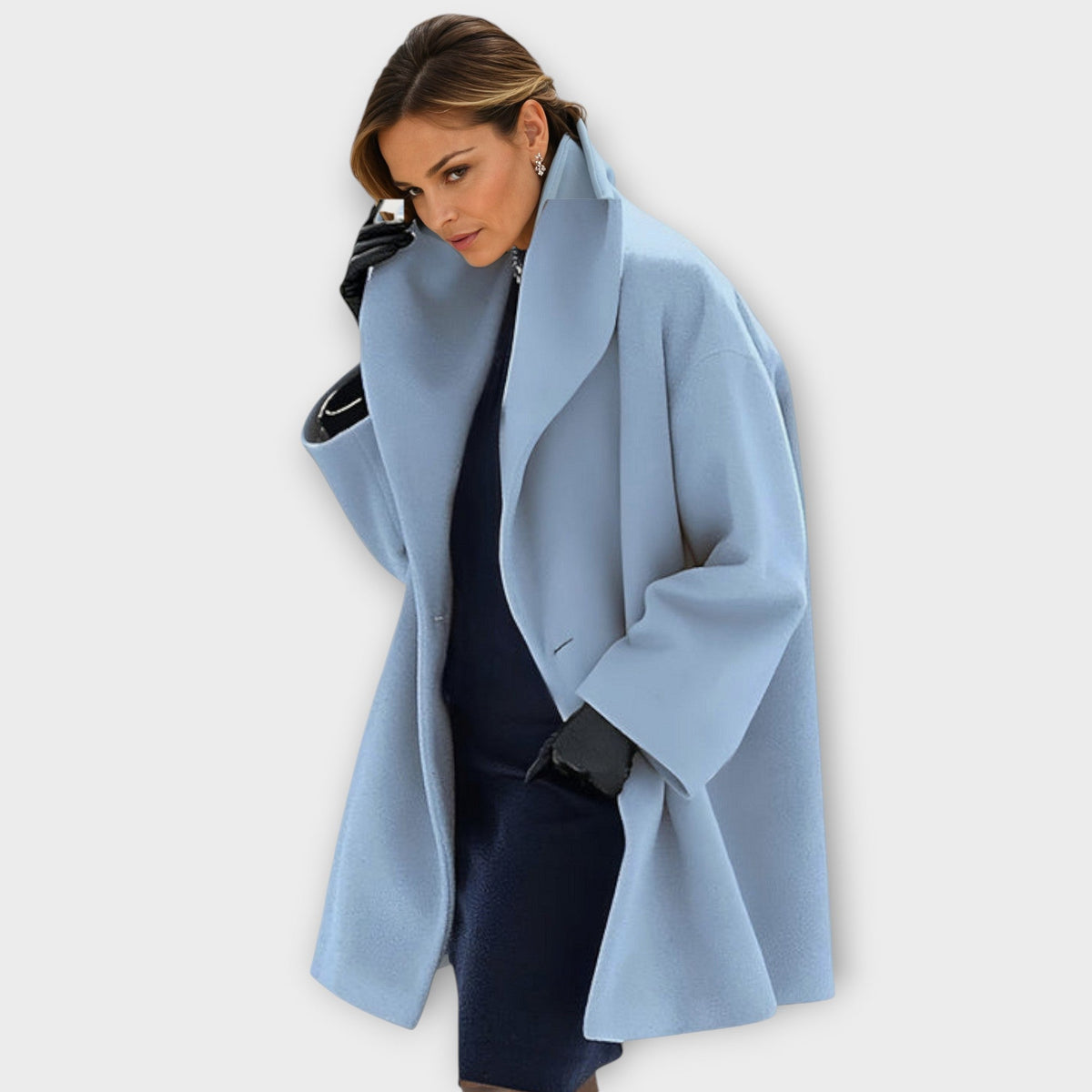 Women's Oversized Wide Collar Winter Coat – Wrap Front Swing Coat