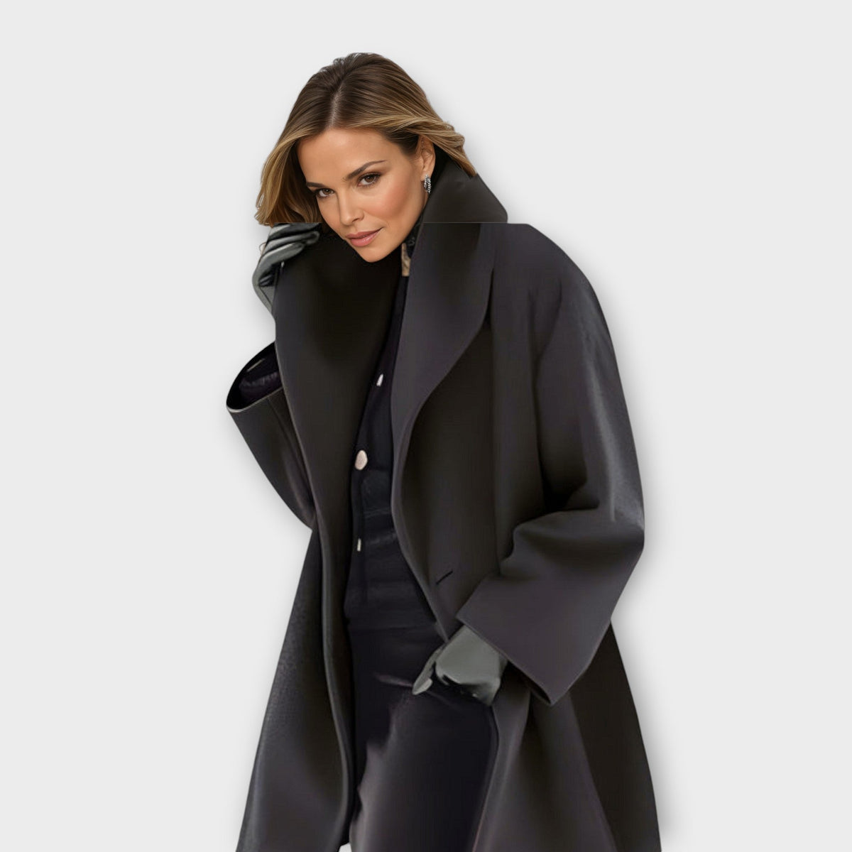 Women's Oversized Wide Collar Winter Coat – Wrap Front Swing Coat