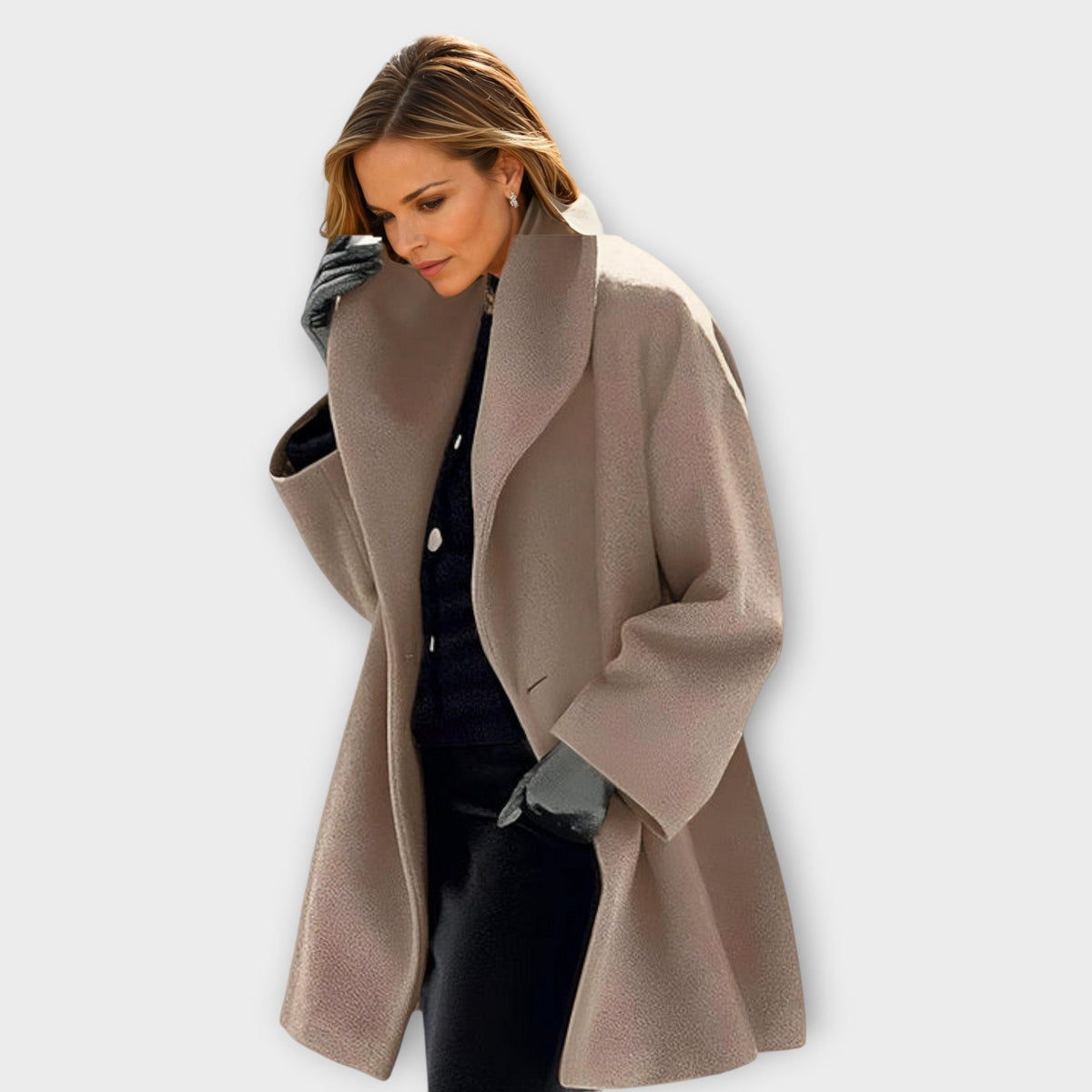 Women's Oversized Wide Collar Winter Coat – Wrap Front Swing Coat
