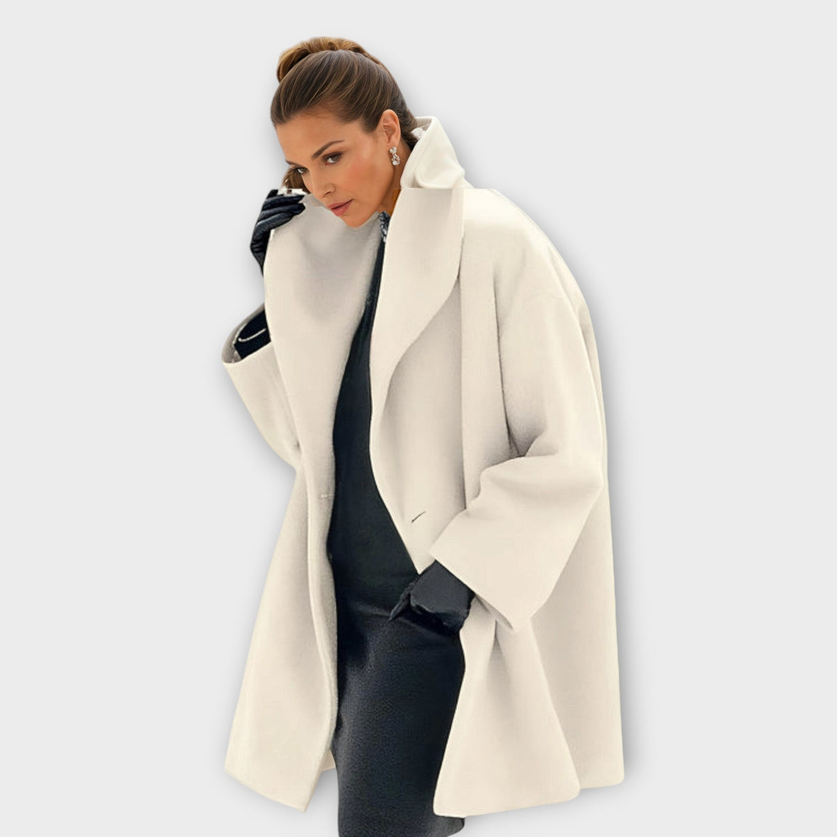 Women's Oversized Wide Collar Winter Coat – Wrap Front Swing Coat
