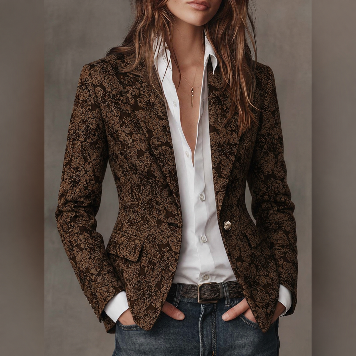 Kacob | Women's Paisley Jacquard Fitted Blazer – Tailored Jacket for Work