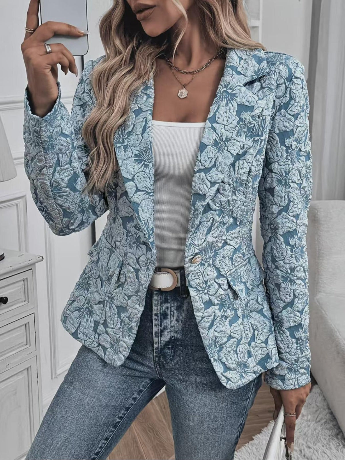 Kacob | Women's Paisley Jacquard Fitted Blazer – Tailored Jacket for Work