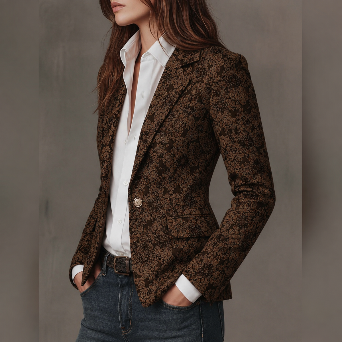 Kacob | Women's Paisley Jacquard Fitted Blazer – Tailored Jacket for Work