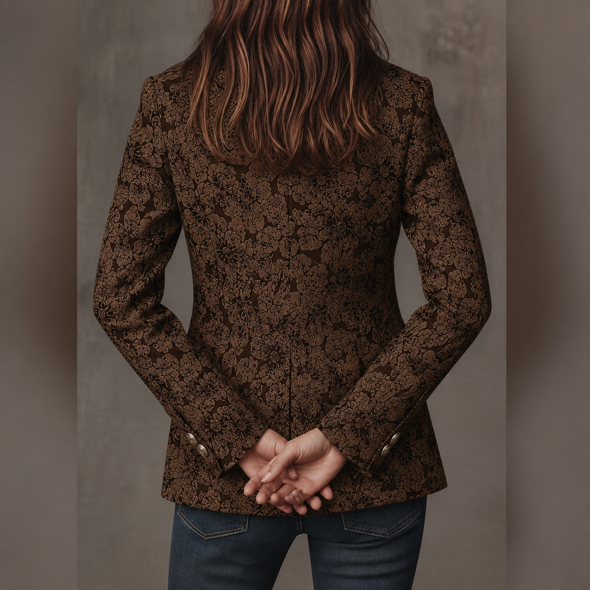 Kacob | Women's Paisley Jacquard Fitted Blazer – Tailored Jacket for Work