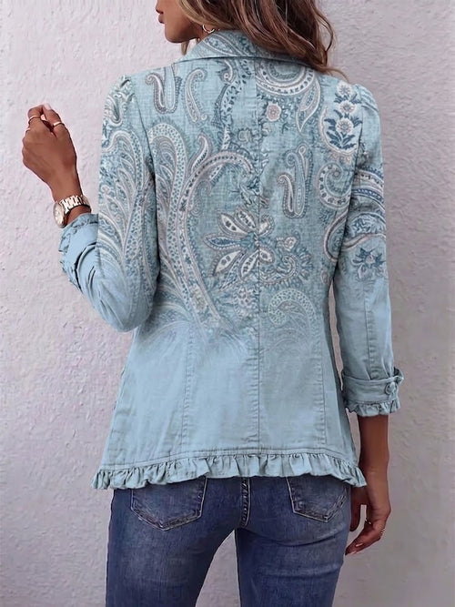 Kacob | Women's Paisley Print Double Breasted Jacket – Ruffle Hem Vintage Jacket
