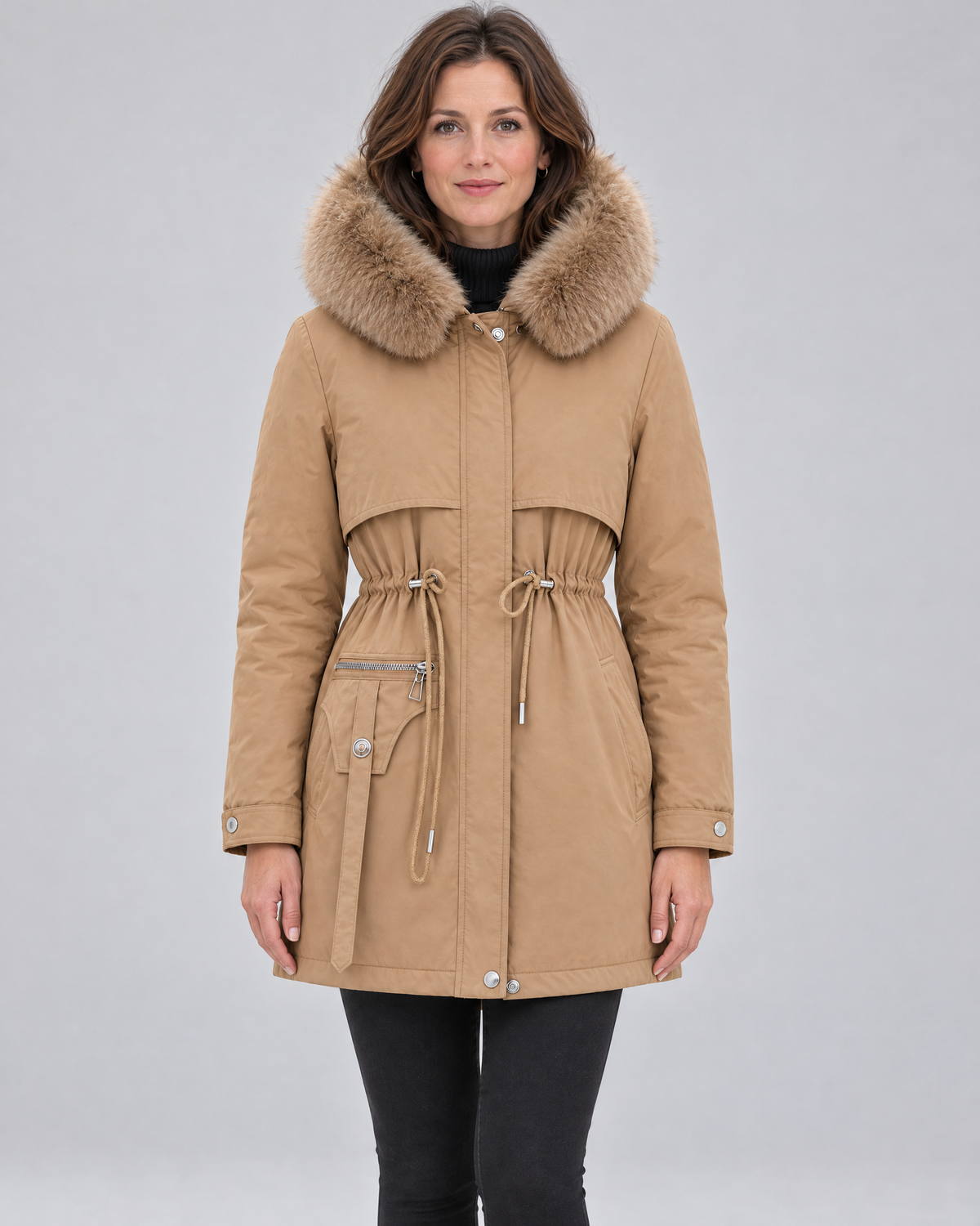 Kacob | Women's Parka Coat – Faux Fur Hood Drawstring Waist Winter Parka