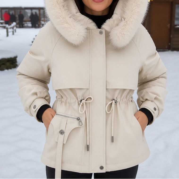 Kacob | Women's Parka Coat – Faux Fur Hood Drawstring Waist Winter Parka