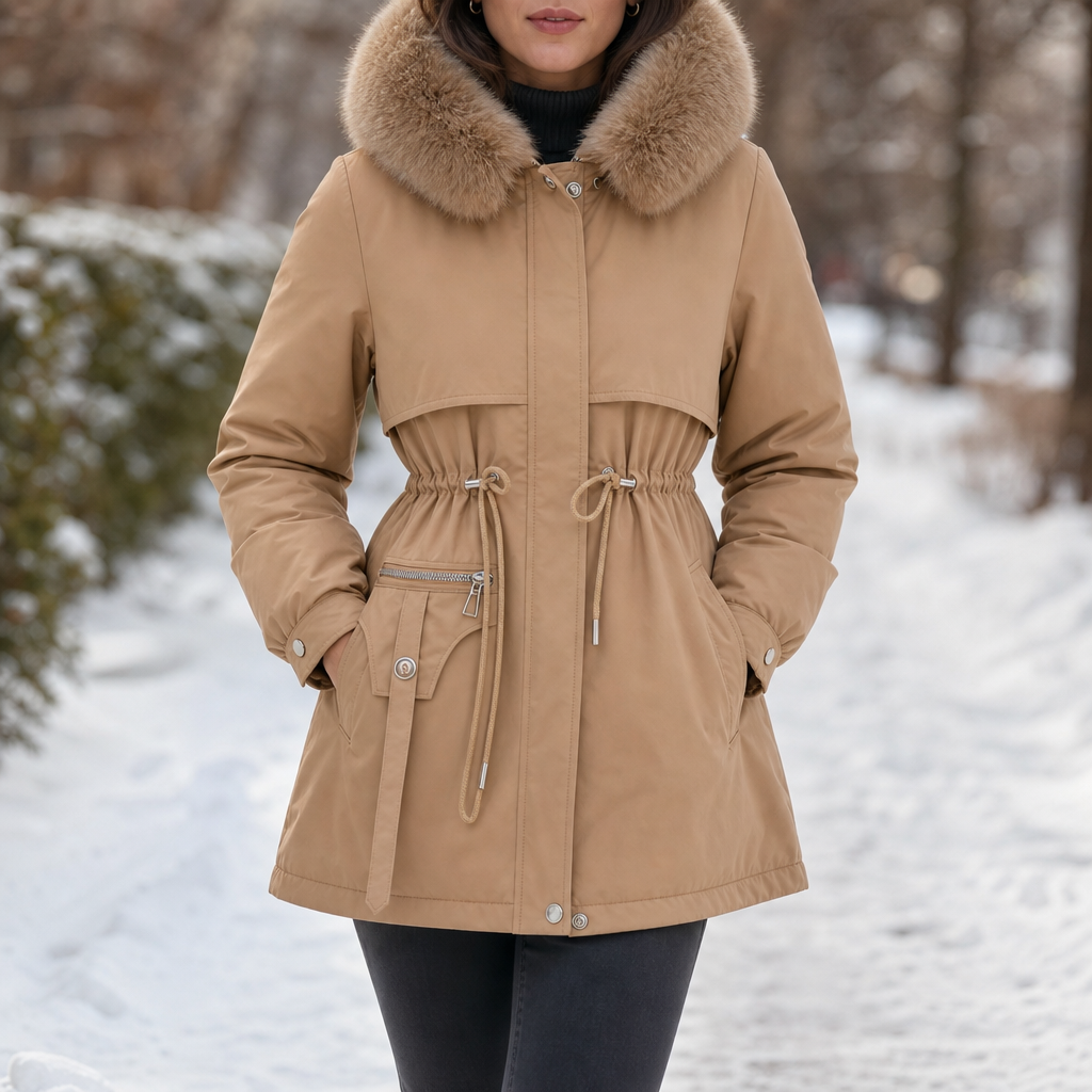 Kacob | Women's Parka Coat – Faux Fur Hood Drawstring Waist Winter Parka