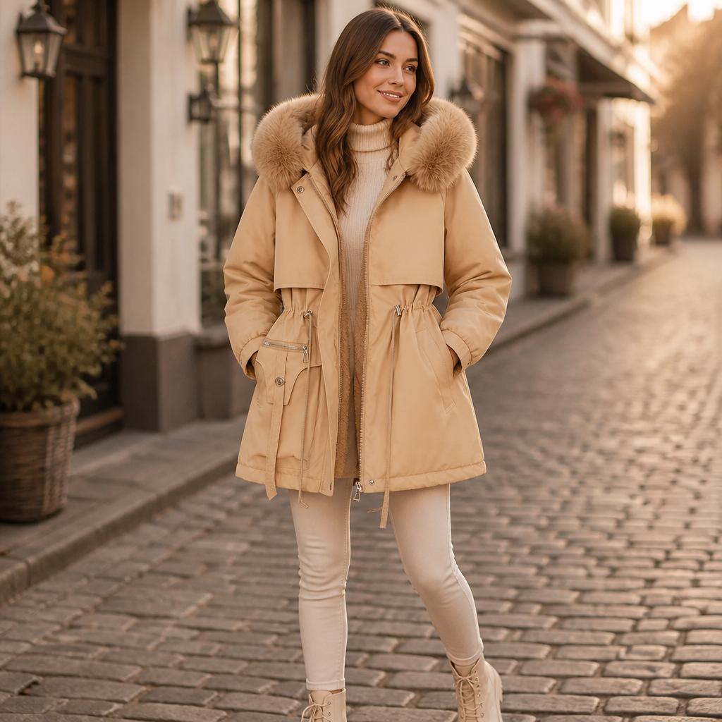 Kacob | Women's Parka Coat – Faux Fur Hood Drawstring Waist Winter Parka