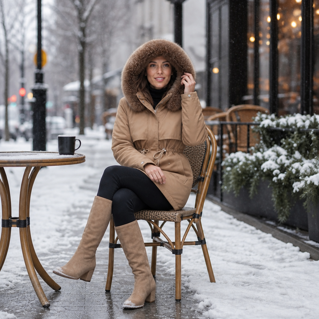 Kacob | Women's Parka Coat – Faux Fur Hood Drawstring Waist Winter Parka