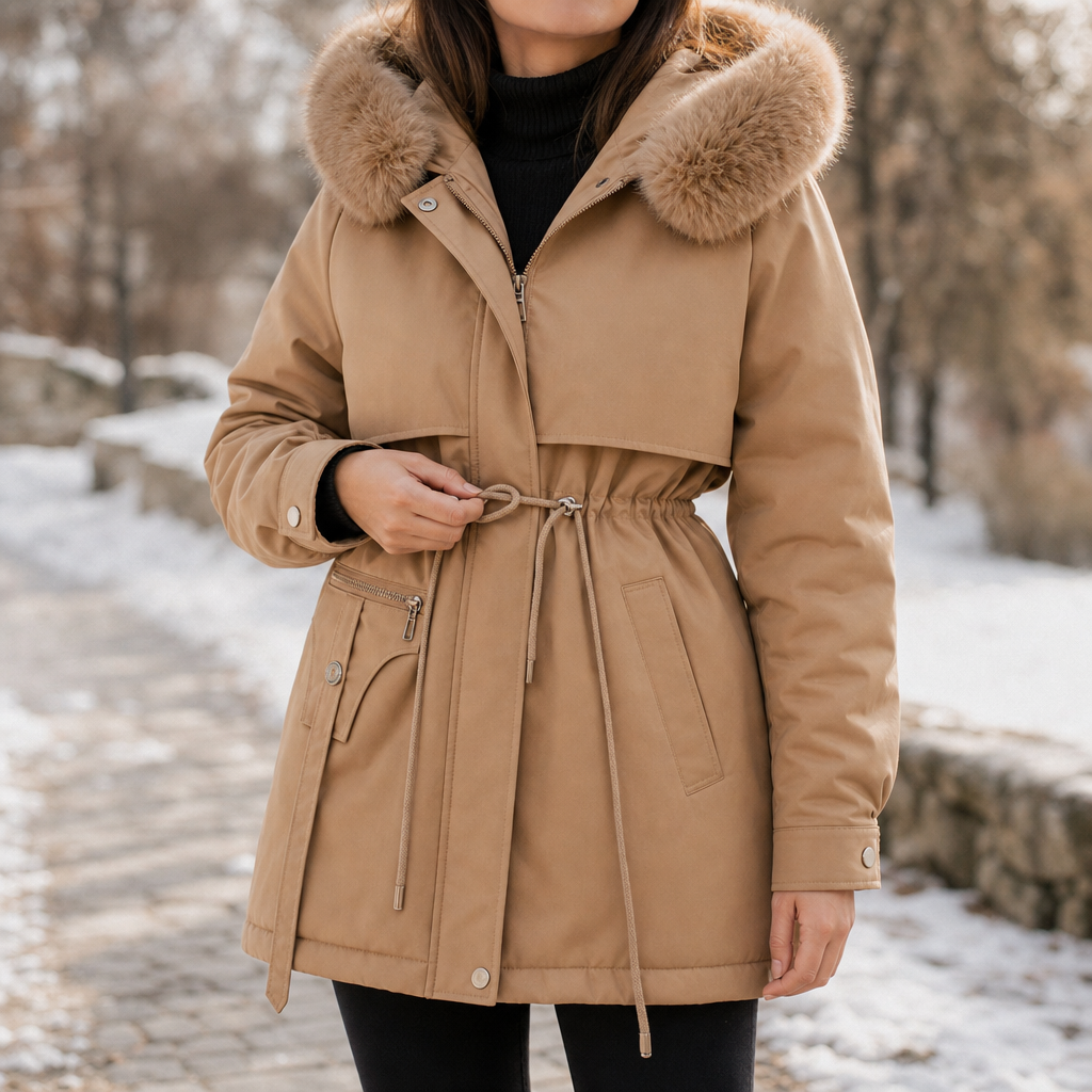Kacob | Women's Parka Coat – Faux Fur Hood Drawstring Waist Winter Parka