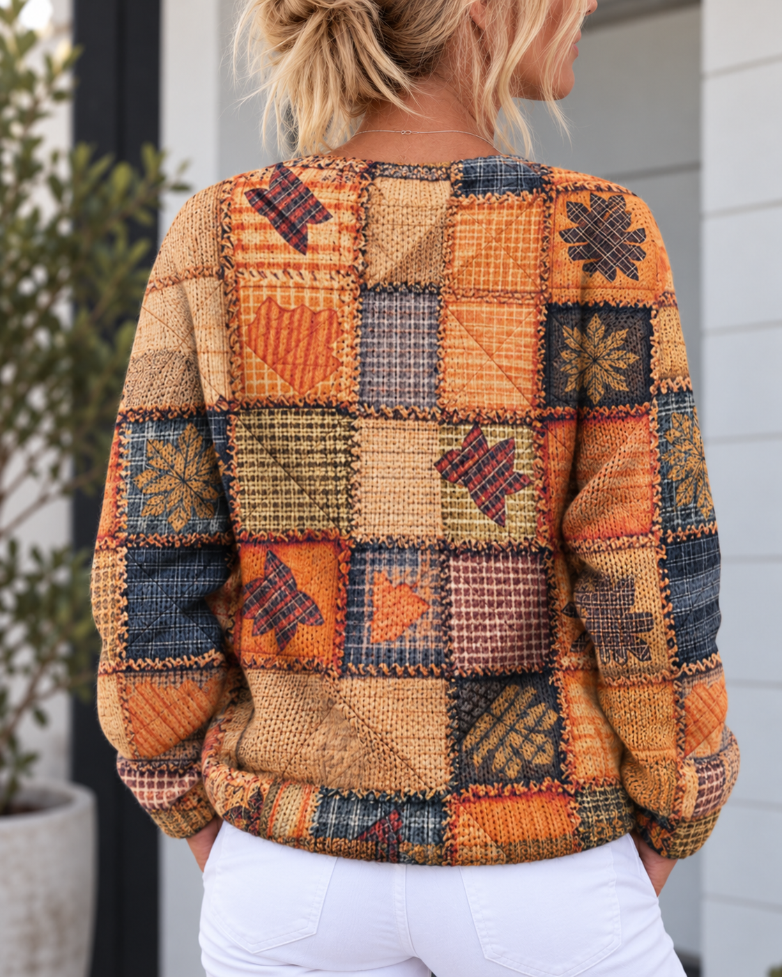 Kacob | Women's Patchwork Knitted Cardigan – Buttoned Autumn Cardigan