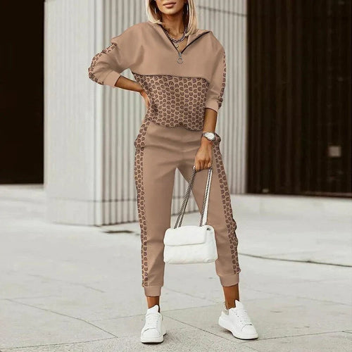 Kacob | Women's Patterned Zip Top Tracksuit – Two Piece Lounge Set