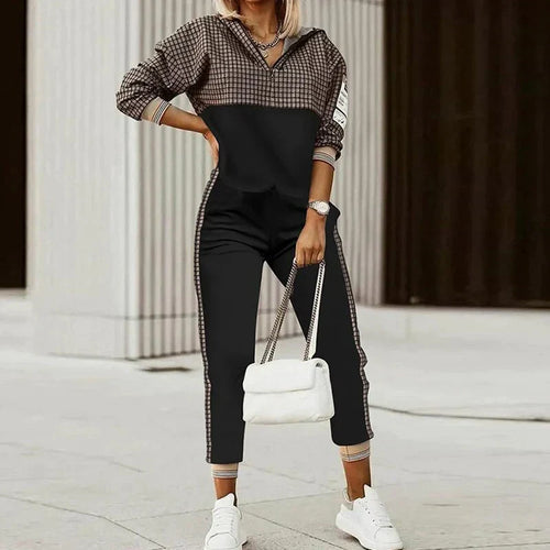 Kacob | Women's Patterned Zip Top Tracksuit – Two Piece Lounge Set