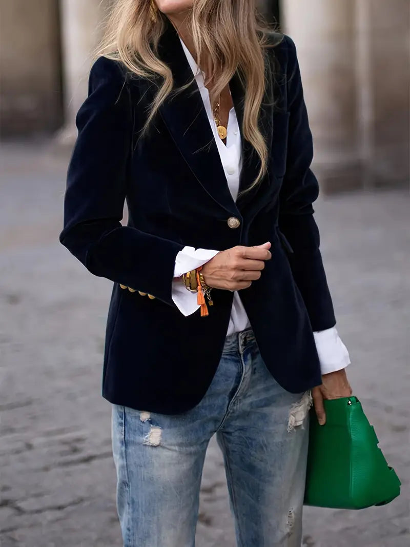 Kacob | Women's Peak Lapel Blazer – Single Button Gold Cuff Evening Blazer
