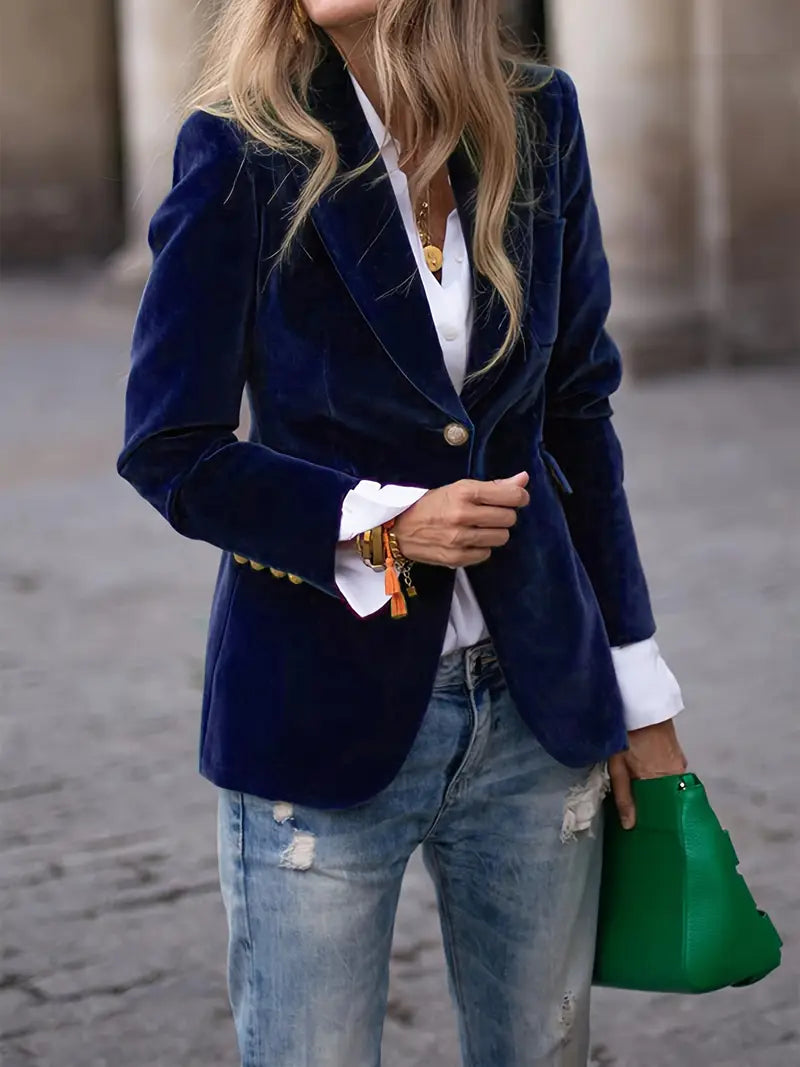 Kacob | Women's Peak Lapel Blazer – Single Button Gold Cuff Evening Blazer