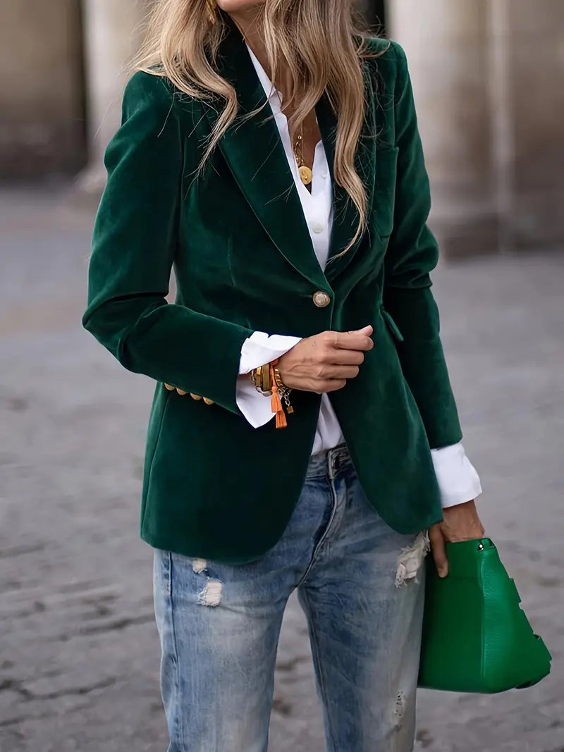 Kacob | Women's Peak Lapel Blazer – Single Button Gold Cuff Evening Blazer