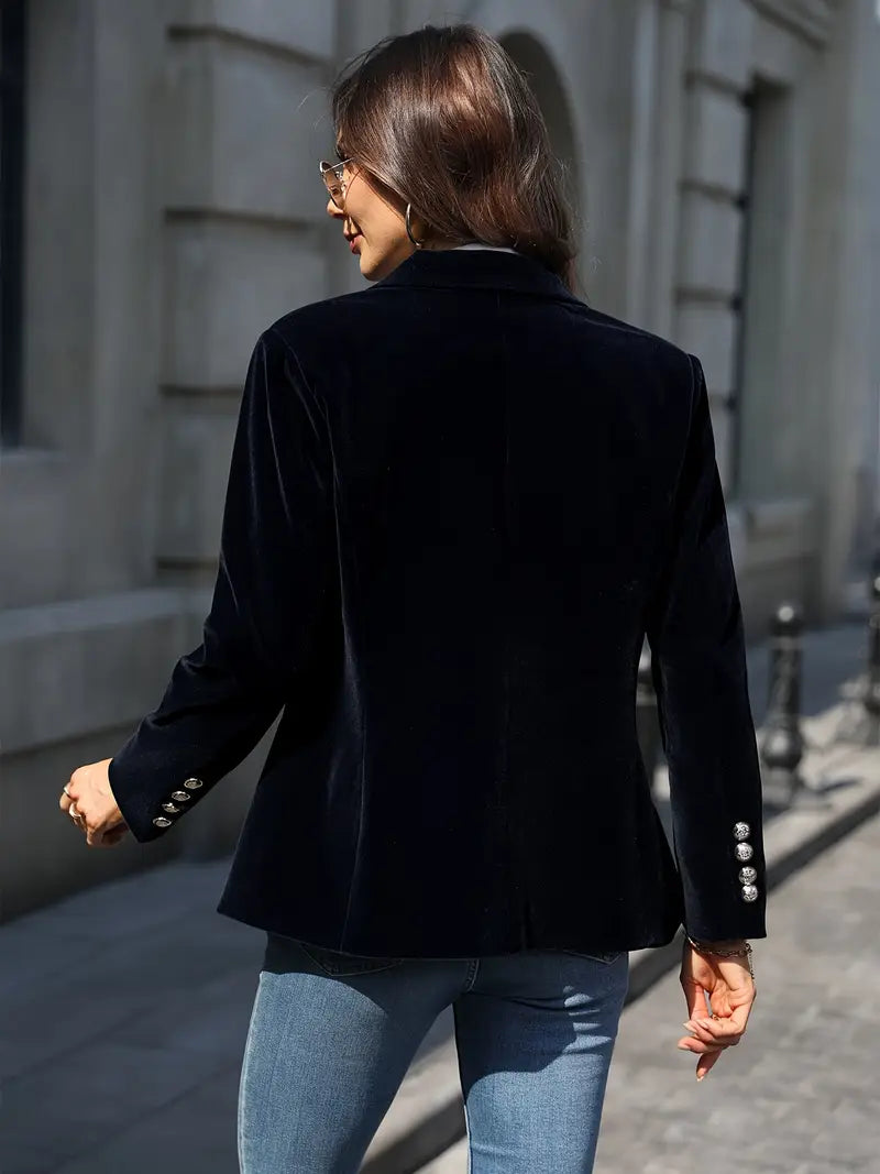 Kacob | Women's Peak Lapel Blazer – Single Button Gold Cuff Evening Blazer