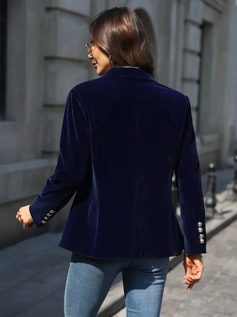 Kacob | Women's Peak Lapel Blazer – Single Button Gold Cuff Evening Blazer