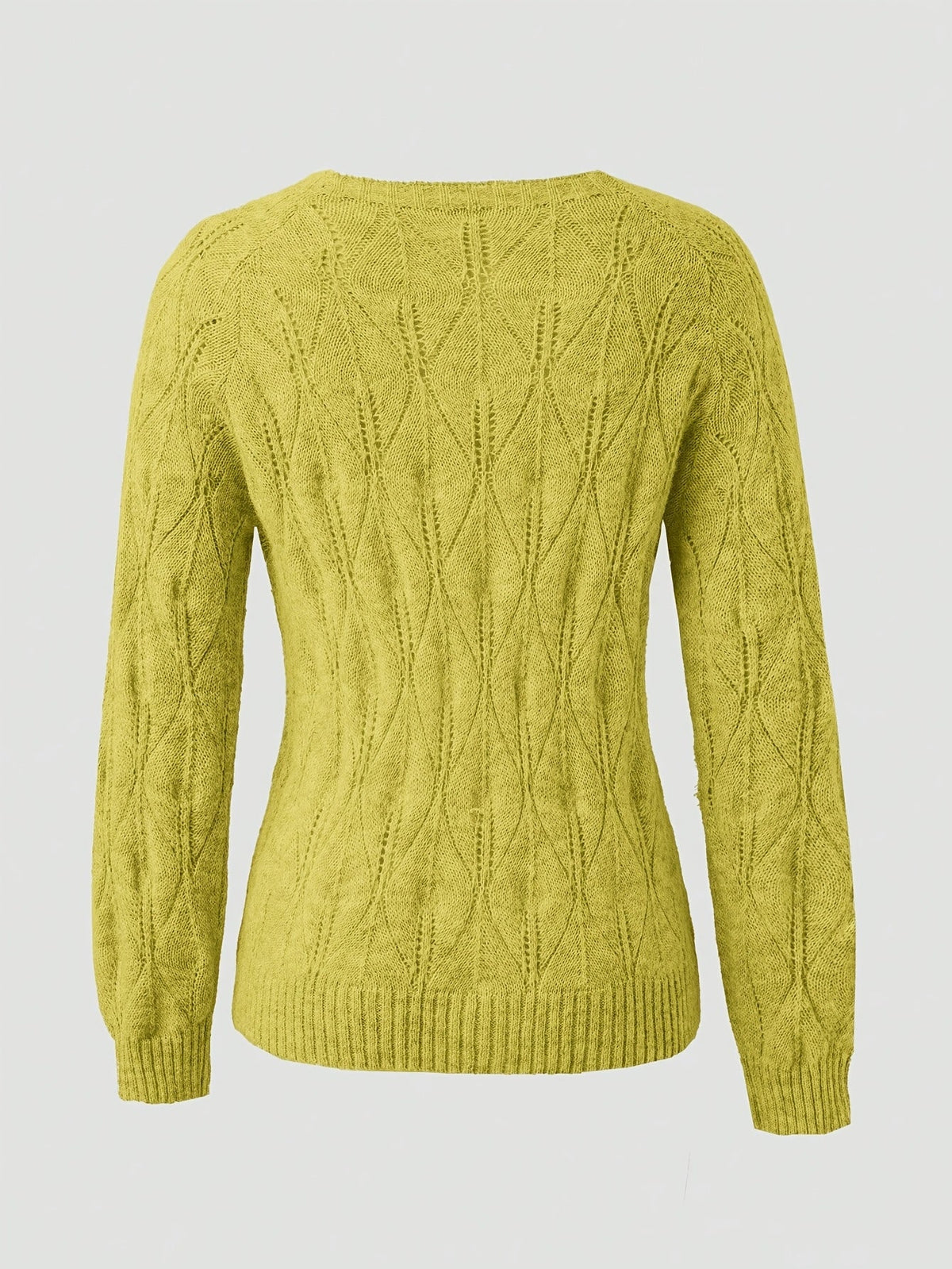 Women's Pearl Button Pointelle Cardigan – Round Neck Leaf Pattern Brushed Knit