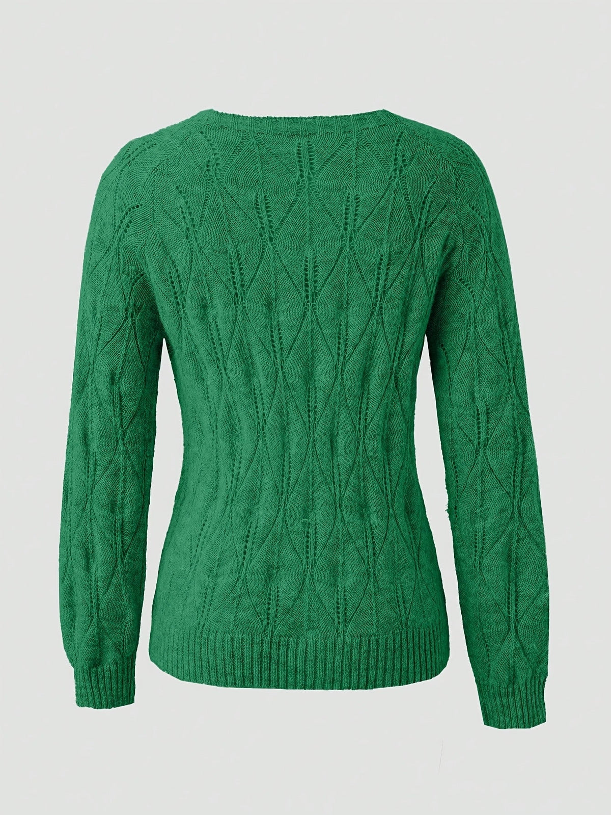 Women's Pearl Button Pointelle Cardigan – Round Neck Leaf Pattern Brushed Knit