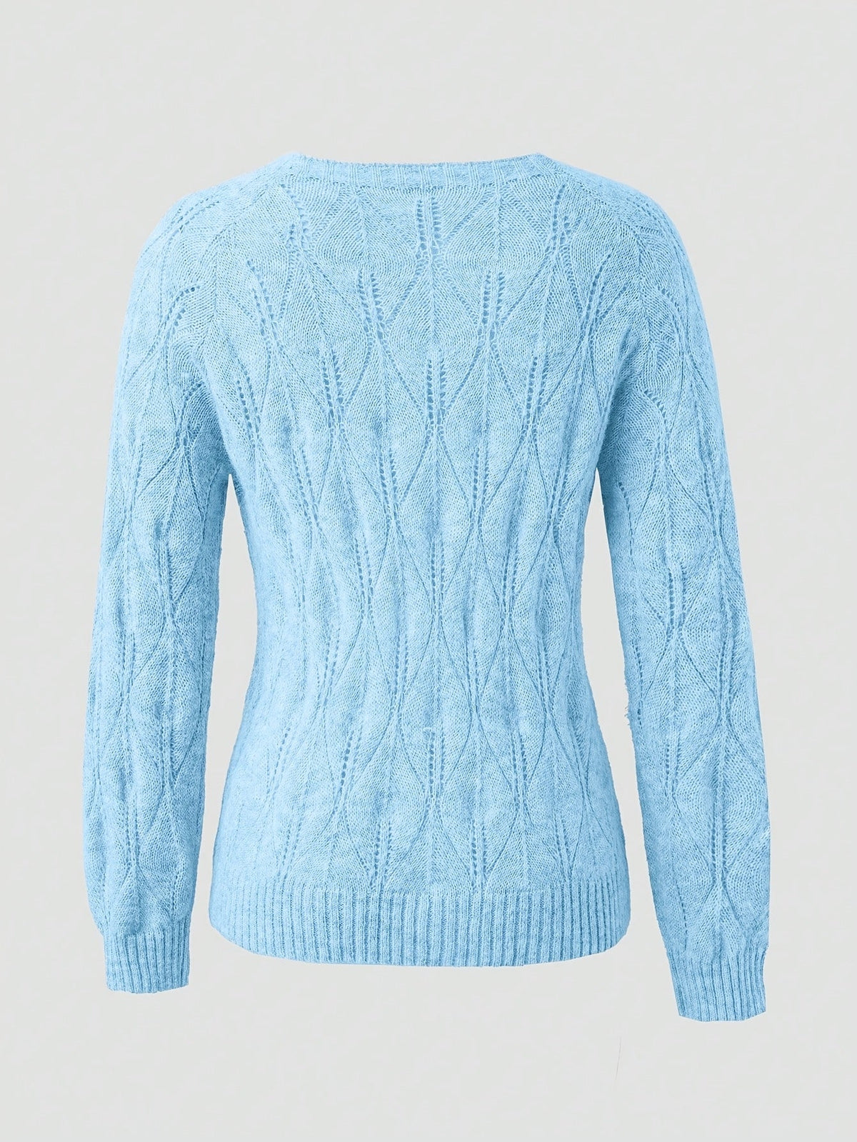 Women's Pearl Button Pointelle Cardigan – Round Neck Leaf Pattern Brushed Knit