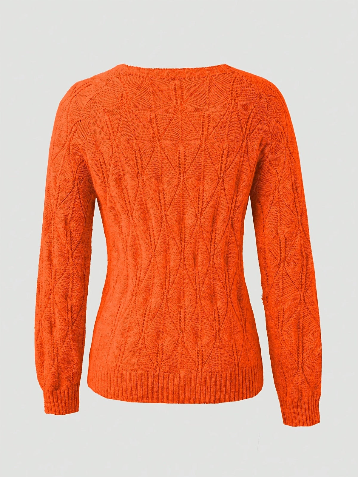 Women's Pearl Button Pointelle Cardigan – Round Neck Leaf Pattern Brushed Knit
