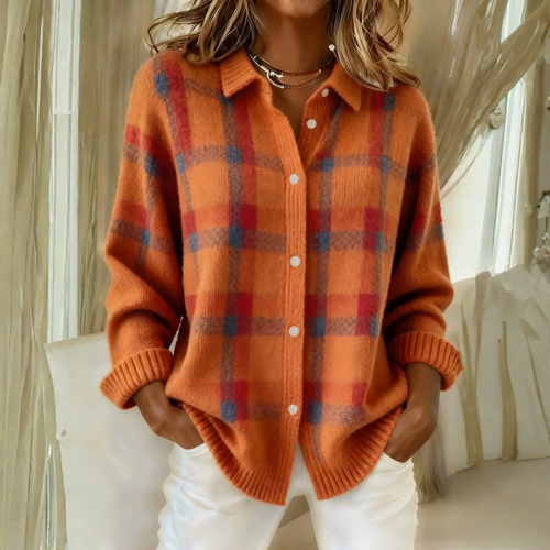 Kacob | Women's Plaid Knitted Cardigan – Relaxed Check Cardigan for Layering