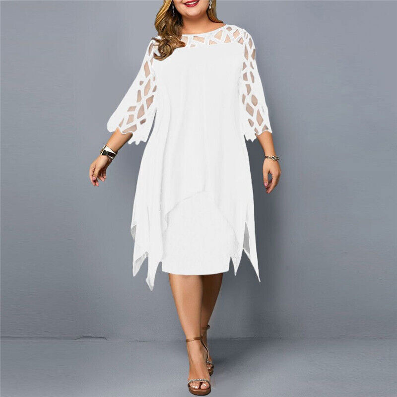 Women's Plus Size Mesh Sleeve Layered Midi Dress