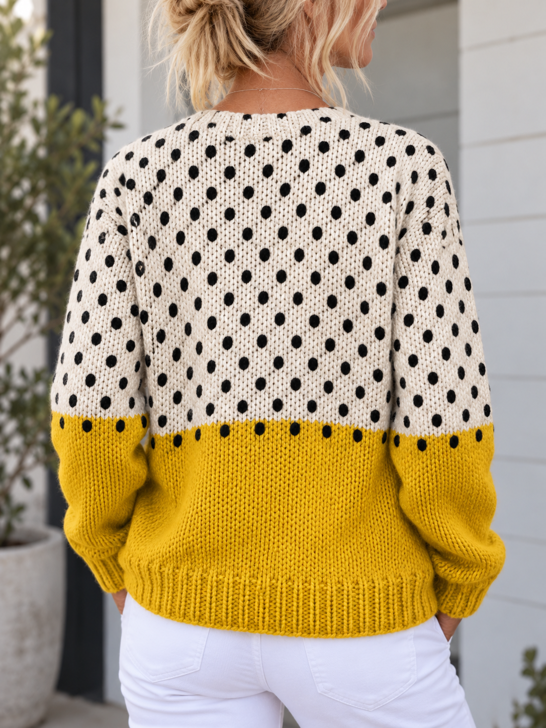 Kacob | Women's Polka Dot Print Knitted Cardigan – Button Up Layering Knit