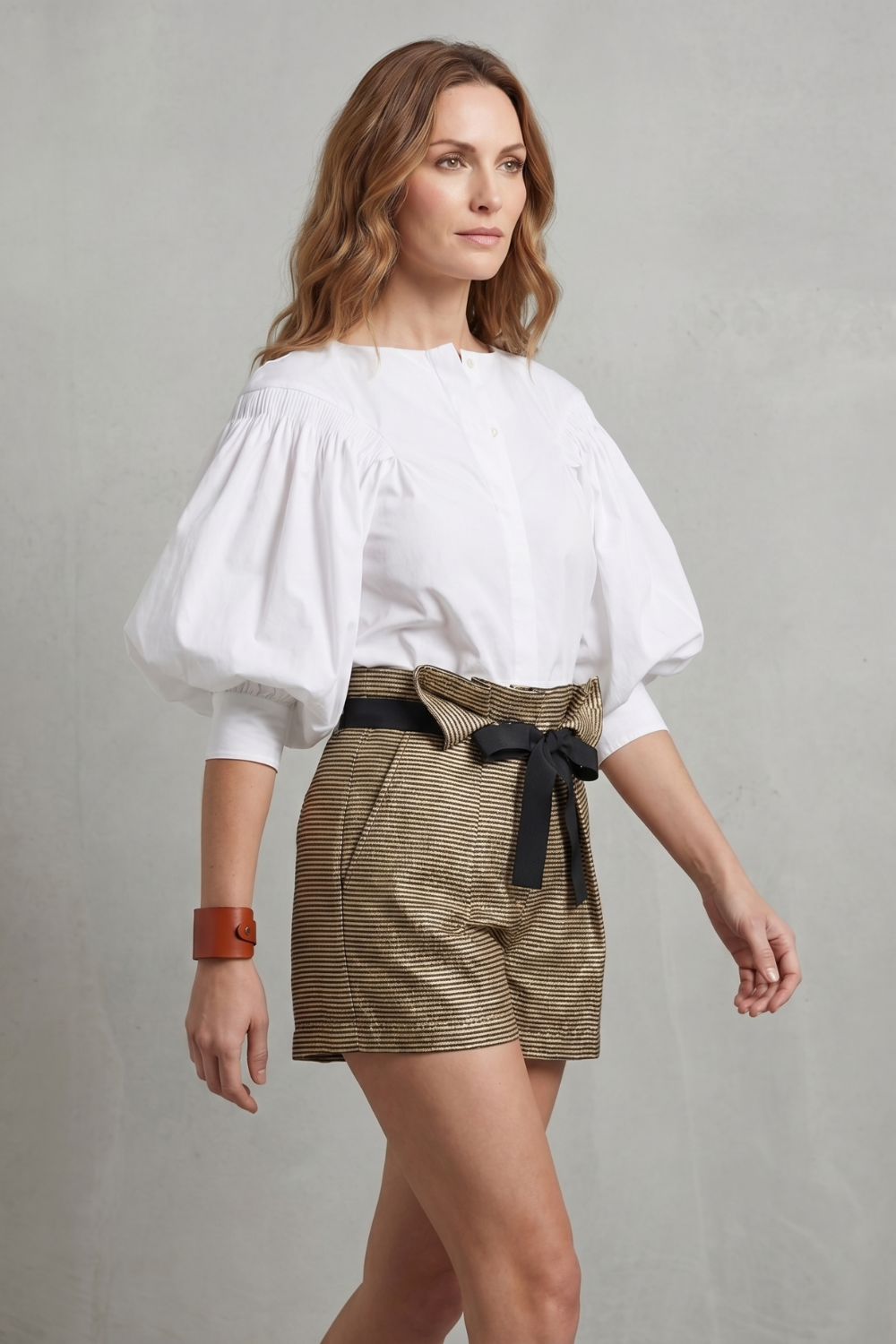 Women's Puff Sleeve Blouse – Voluminous Short Puff Sleeve Button Detail Blouse