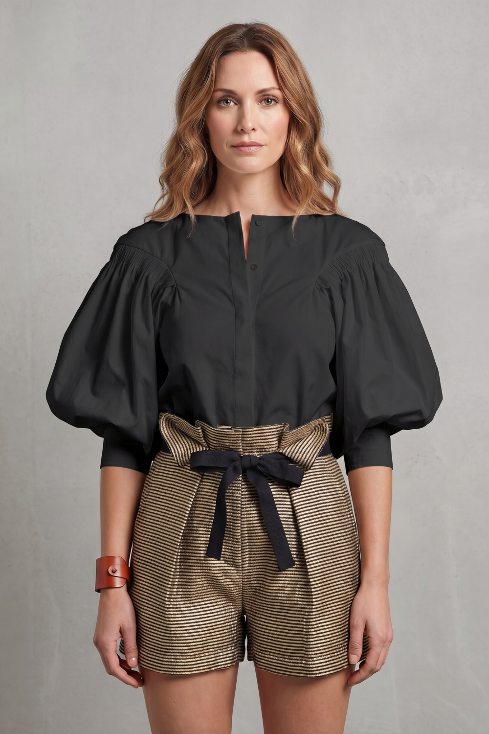 Women's Puff Sleeve Blouse – Voluminous Short Puff Sleeve Button Detail Blouse