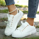 Kacob | Women's Quilted Lace-Up Trainers – Gold Trim