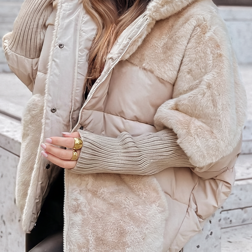Kacob | Women's Quilted Faux Fur Panel Hooded Coat – Fluffy Winter Coat