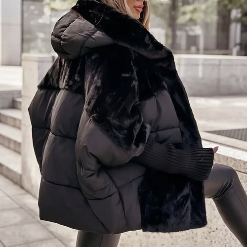 Kacob | Women's Quilted Faux Fur Panel Hooded Coat – Fluffy Winter Coat