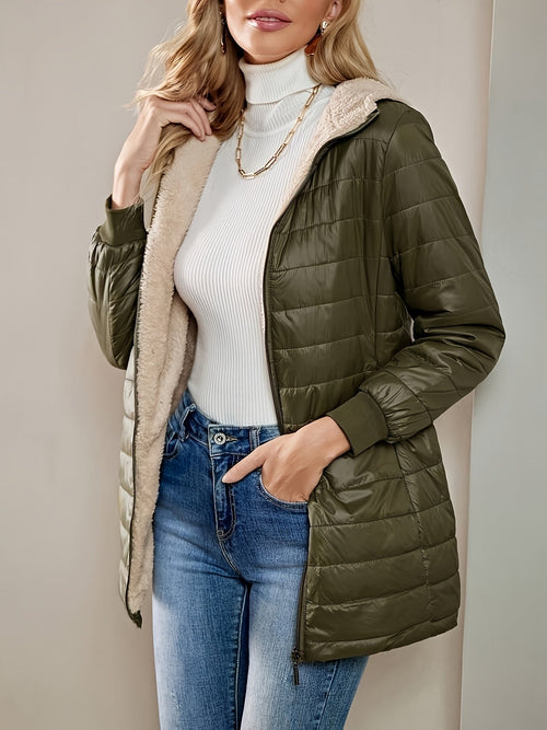 Kacob | Women's Quilted Hooded Jacket – Plush Lined Puffer Coat
