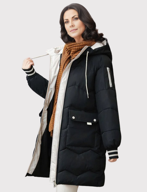 Kacob | Women's Quilted Hooded Longline Puffer Jacket with Zip Pockets – Winter Jacket