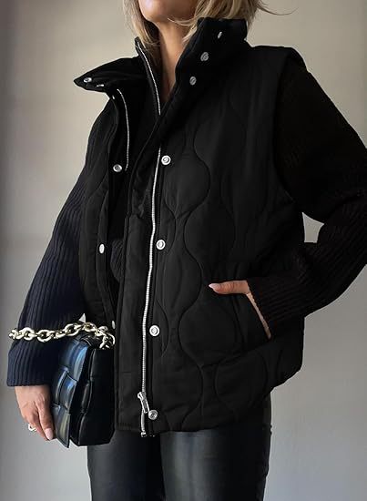 Kacob | Women's Quilted Jacket with Rib Knit Sleeves – Stand Collar Padded Jacket
