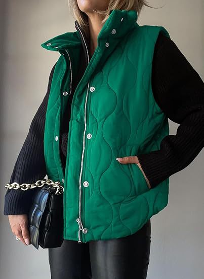Kacob | Women's Quilted Jacket with Rib Knit Sleeves – Stand Collar Padded Jacket