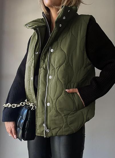 Kacob | Women's Quilted Jacket with Rib Knit Sleeves – Stand Collar Padded Jacket
