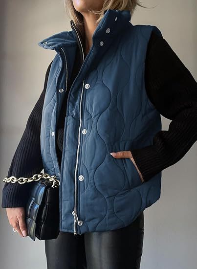 Kacob | Women's Quilted Jacket with Rib Knit Sleeves – Stand Collar Padded Jacket