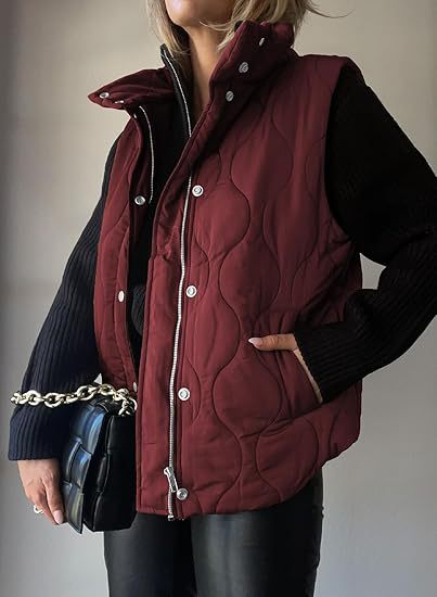 Kacob | Women's Quilted Jacket with Rib Knit Sleeves – Stand Collar Padded Jacket