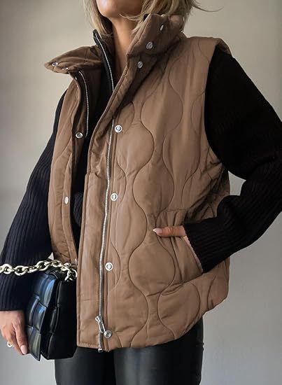 Kacob | Women's Quilted Jacket with Rib Knit Sleeves – Stand Collar Padded Jacket