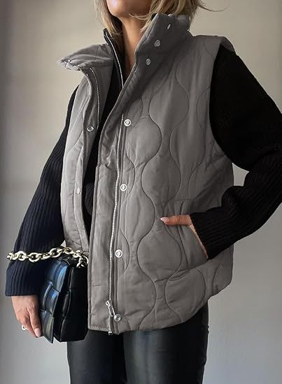 Kacob | Women's Quilted Jacket with Rib Knit Sleeves – Stand Collar Padded Jacket